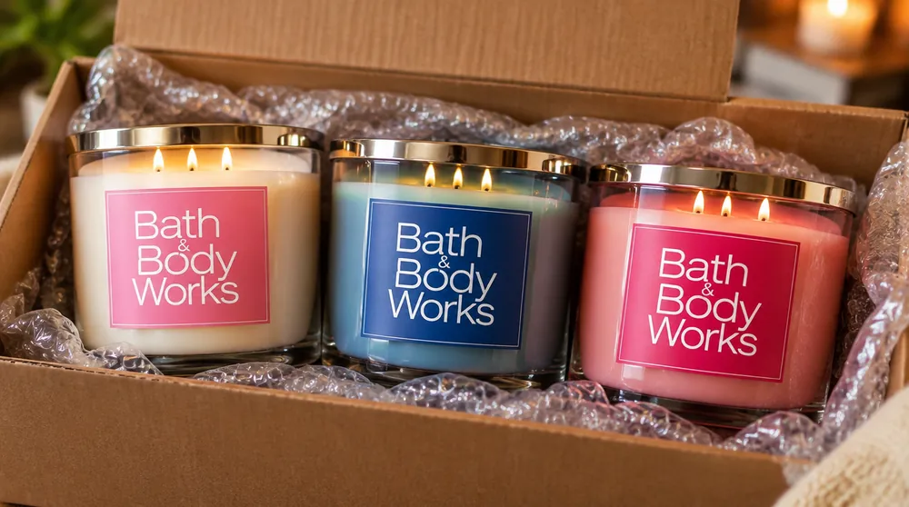Свечи Bath & Body Works в коробке с пупырчатой плёнкой