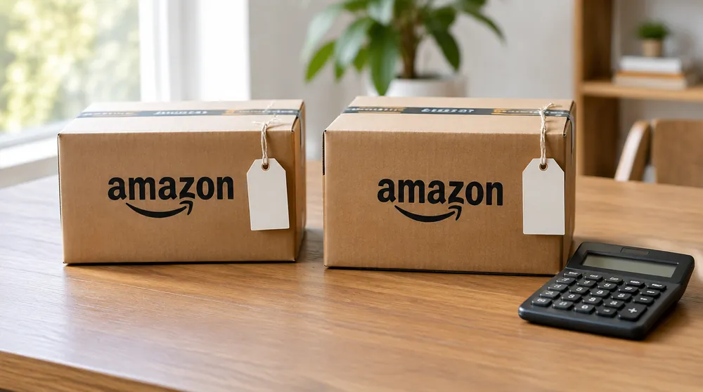 Две коробки Amazon с пустыми ценниками: налог в чеке