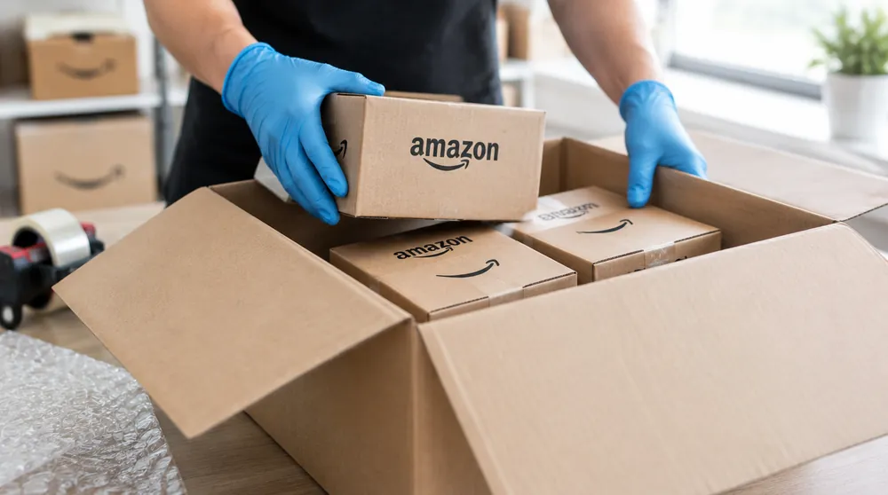 Несколько коробок Amazon собирают в одну большую посылку