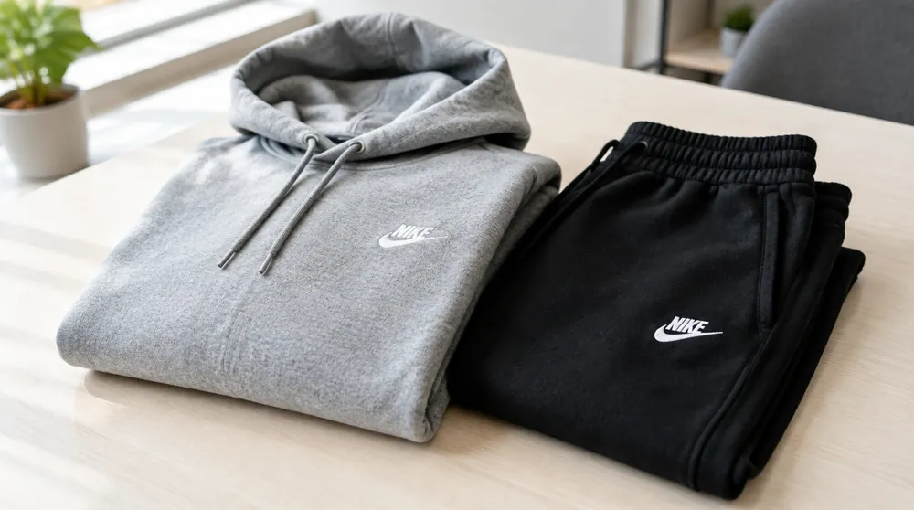 Худи и брюки Nike сложены на светлом столе