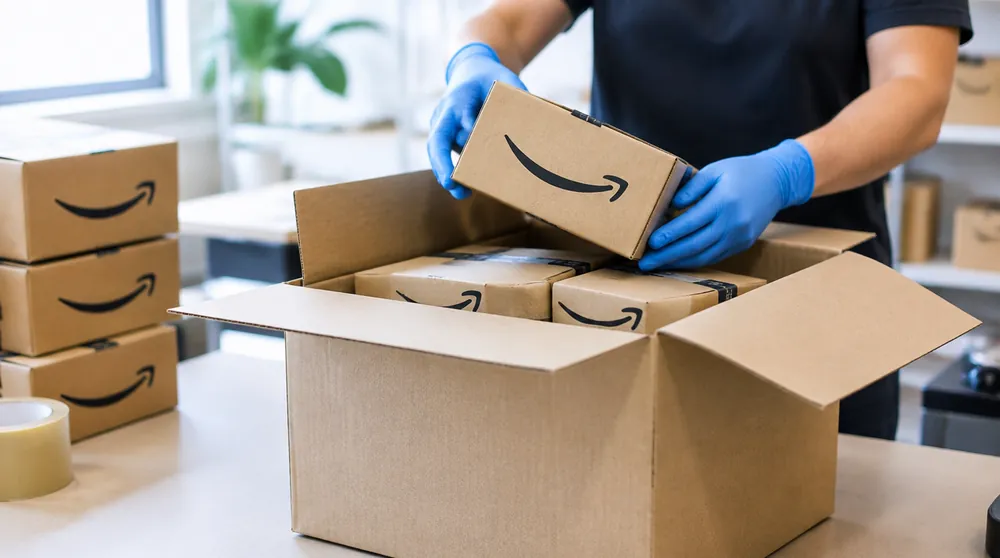 Коробки Amazon укладывают в одну посылку, чтобы сэкономить