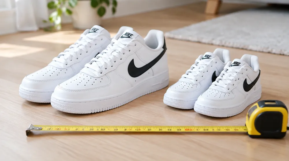 Взрослая и детская пары Nike рядом с рулеткой