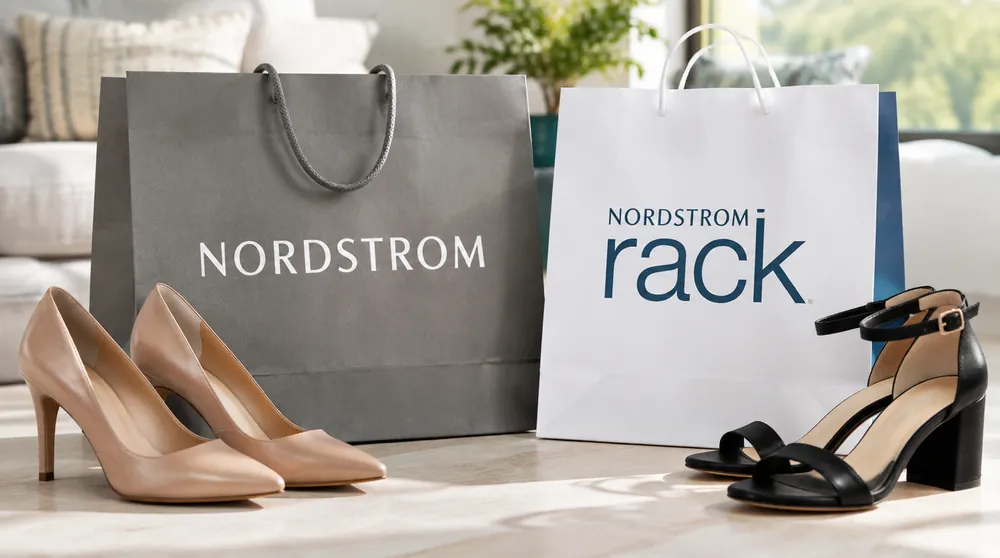 Пакеты NORDSTROM и Nordstrom Rack рядом с обувью