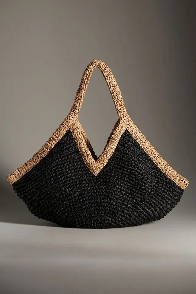 Tipped Angular Straw Tote Bag