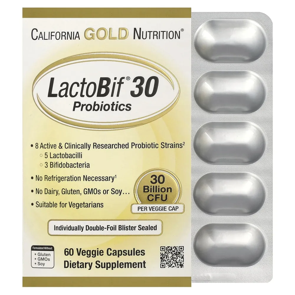 California Gold Nutrition LactoBif 30 Probiotics, 30 Billion CFU, 60 Capsules
