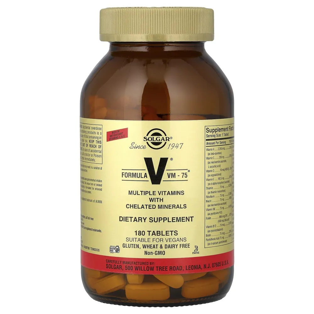 Solgar Formula V VM-75 Multivitamin with Minerals, 180 Tablets