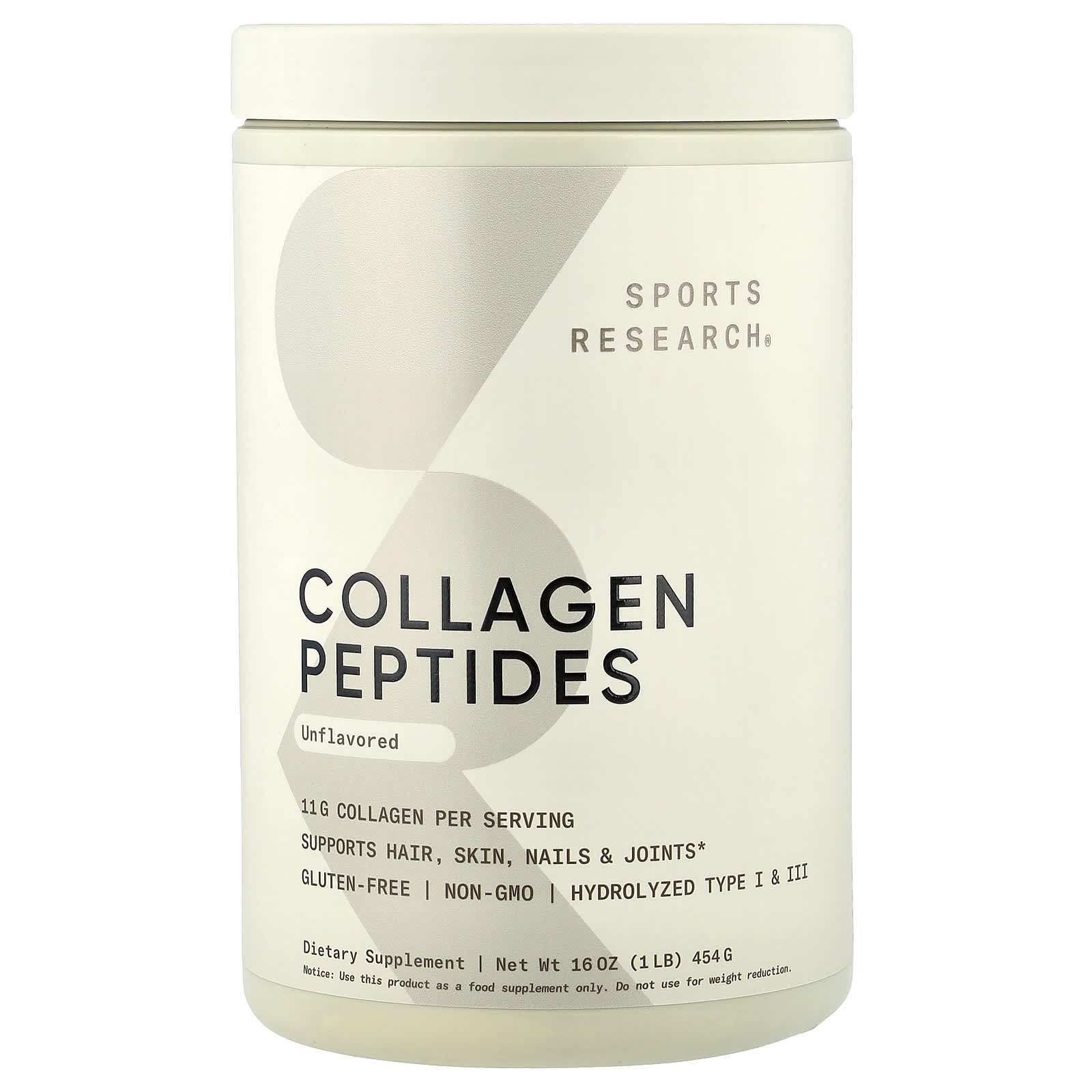 Sports Research Collagen Peptides, Unflavored, 454 g
