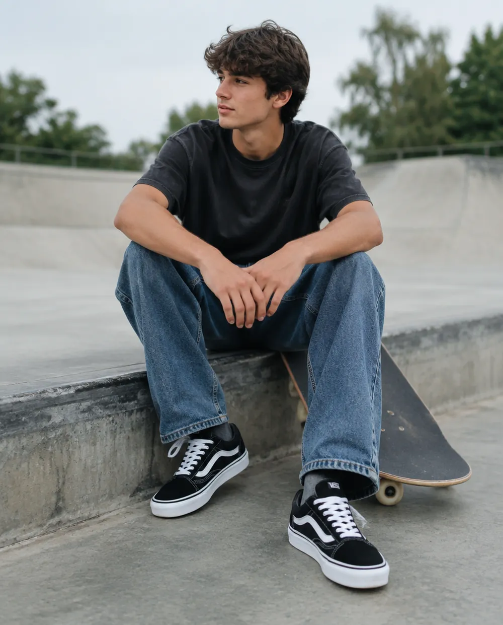 Скейтер в кедах Vans Old Skool в скейт-парке