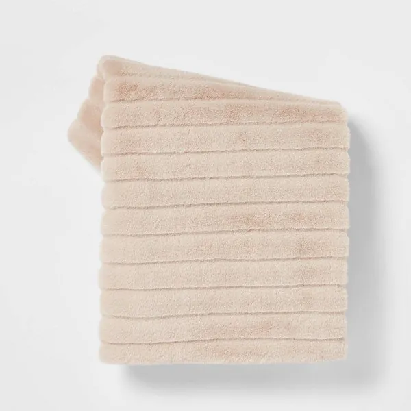 Threshold Textured Faux Fur Reversible Throw Blanket