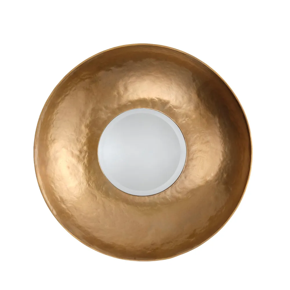 Benjara Rea 27" Round Burnished Gold Decorative Wall Mirror