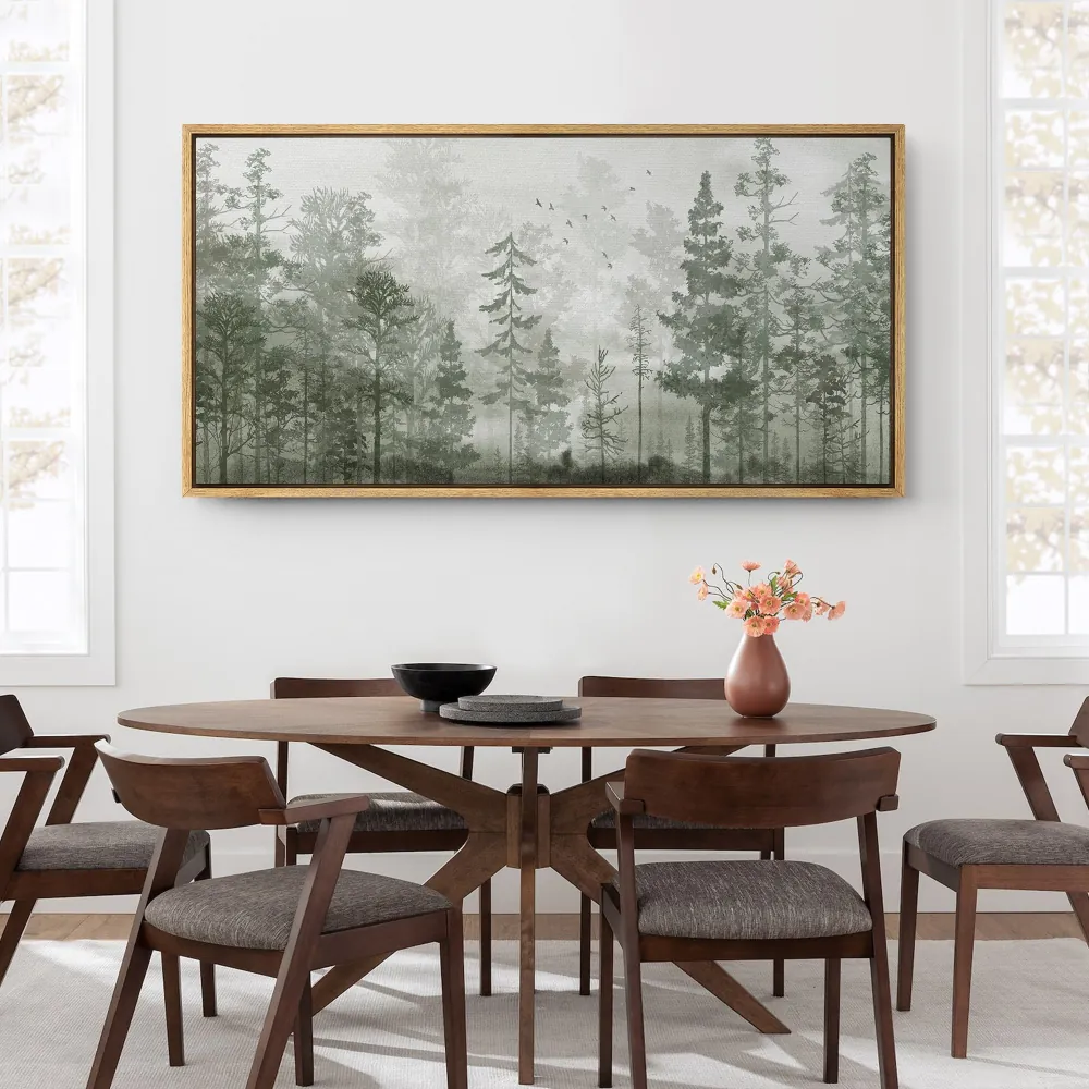 wall26 Abstract Green Forest Extra Large Framed Canvas Wall Art